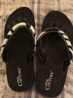 Pedi Couture Black Zebra Flip Flop Sandals
